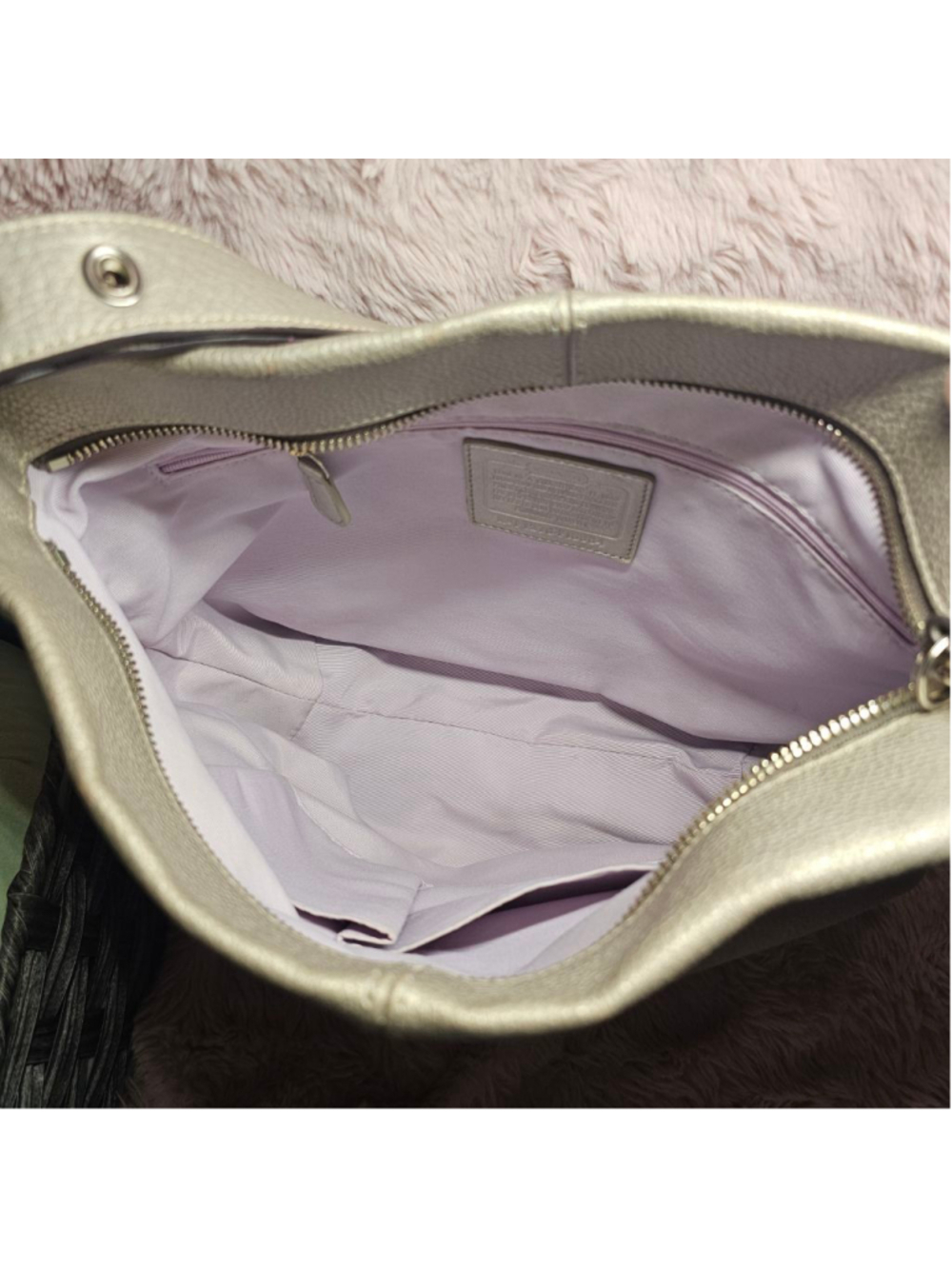COACH Metallic Champagne Gold Pebbled Leather Hobo Shoulder Bag - Picture 7 of 8
